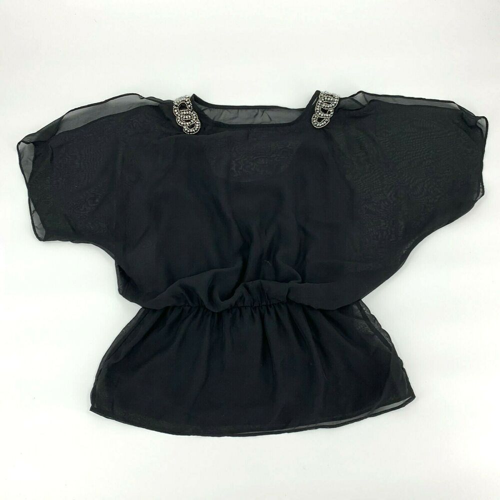 Scarlett Women’s Empire Waist Sheer Black Blouse Size Small